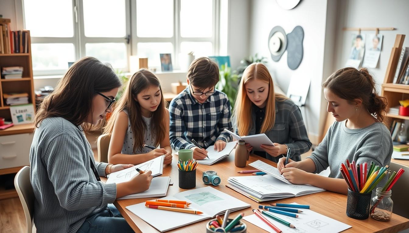 Student using a study guide to organize academic notes